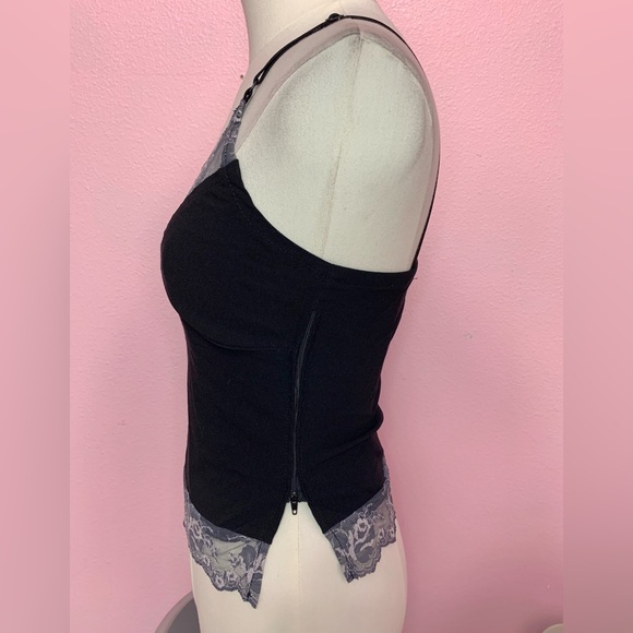 VTG 90s/Y2K Black Bustier Tank Top w/ Grey Lace Trim - Size 3 - Picture 3 of 9